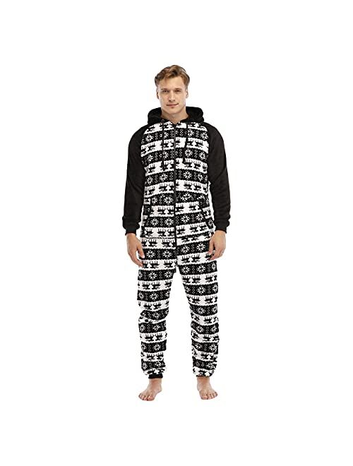 LLDYYDS Mens Onesie Pajamas Ultra Soft Thermal Union Suit One Piece Pajama Sleepwear Flannel Loungewear with Hood