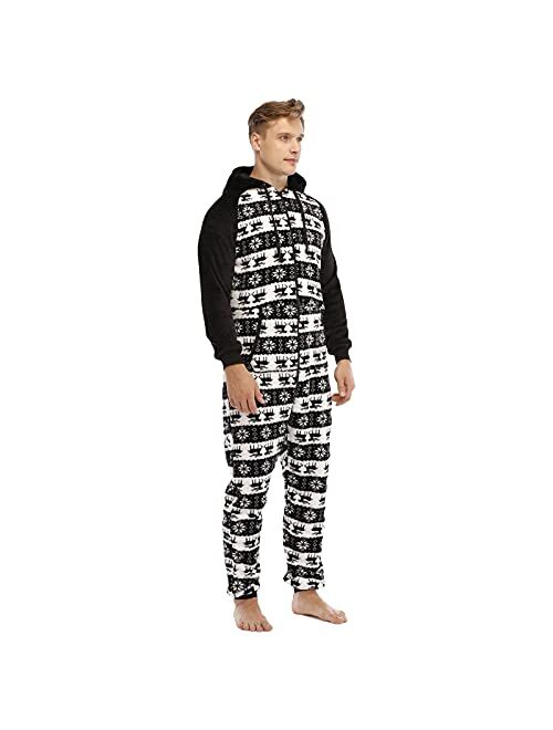 LLDYYDS Mens Onesie Pajamas Ultra Soft Thermal Union Suit One Piece Pajama Sleepwear Flannel Loungewear with Hood