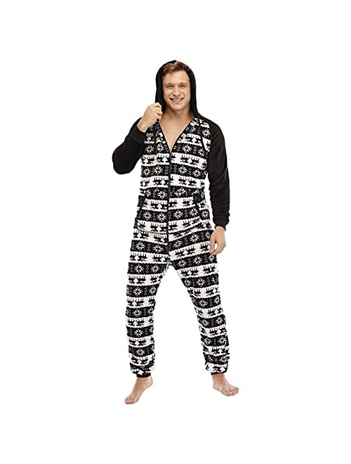 LLDYYDS Mens Onesie Pajamas Ultra Soft Thermal Union Suit One Piece Pajama Sleepwear Flannel Loungewear with Hood