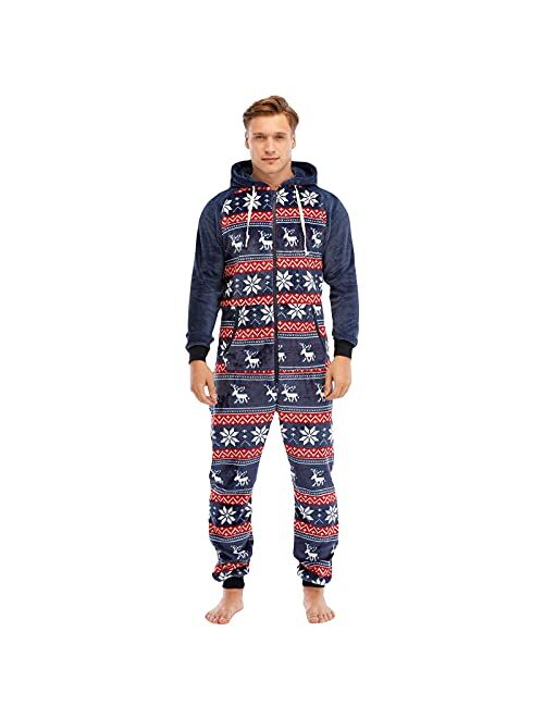 LLDYYDS Mens Onesie Pajamas Ultra Soft Thermal Union Suit One Piece Pajama Sleepwear Flannel Loungewear with Hood