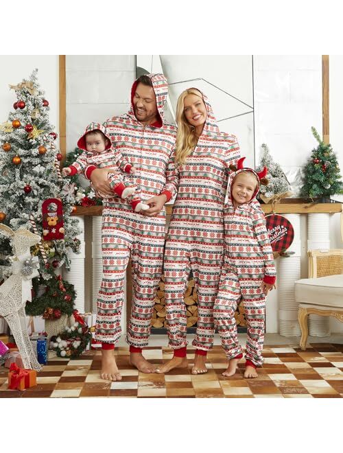 Mumetaz Matching Family Pajamas Sets Hood Onesie One Piece Reindeer 2Pcs PJ's Women Men Clothes Sleepwear