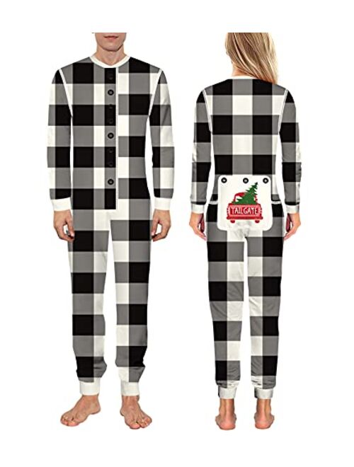 Easyoyo One-piece Long Sleeve Jumpsuit for Men Onesie Pajamas Butt Flap Pajamas Rompers