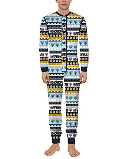 Easyoyo One-piece Long Sleeve Jumpsuit for Men Onesie Pajamas Butt Flap Pajamas Rompers