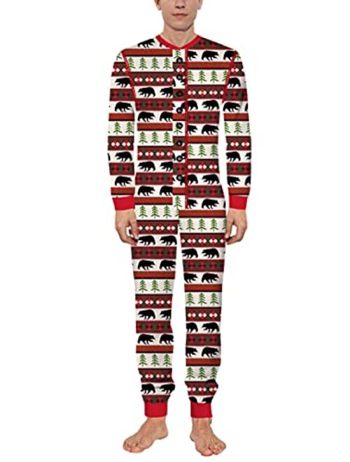 Easyoyo One-piece Long Sleeve Jumpsuit for Men Onesie Pajamas Butt Flap Pajamas Rompers