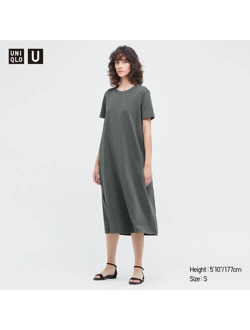 Buy Uniqlo U AIRism Cotton Short-Sleeve Long Flare Dress online ...