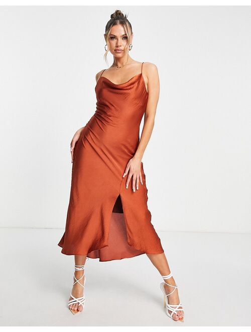 Trendyol midi cami dress in rust satin