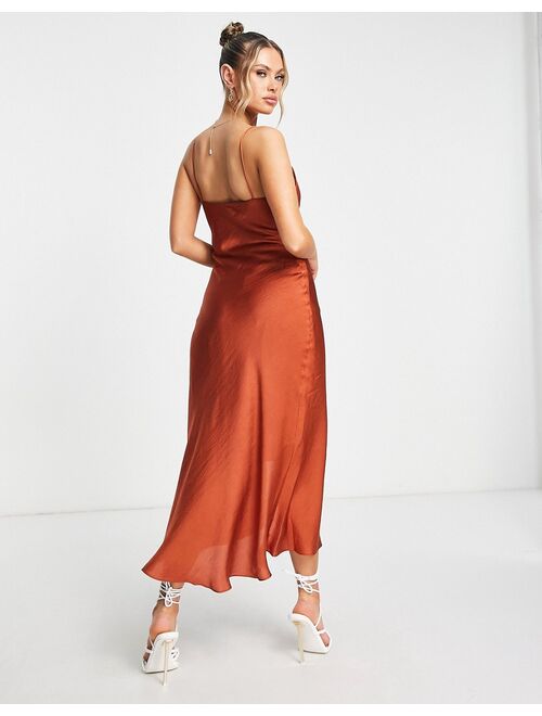 Trendyol midi cami dress in rust satin