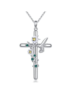 Flpruy Cross Necklace for Women 925 Sterling Silver Butterfly/Ladybug/Hummingbird/Dragonfly/Faith/Stethoscope Pendant Birthday Jewelry Gifts with Gift Box for Women Girls