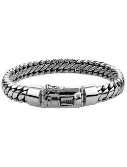 kuzzoi 925 Sterling Silver Round Byzantine Bracelet for Men, Length 7,48 inch - 9,05 inch, Width 0,39 inch, 1.62 oz