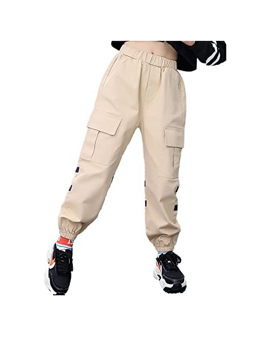 Freebily Kids Boys' Elastic Waistband Cotton Cargo Jogger Pants with Pockets Athletic Sports Sweatpants for Streetwear