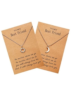 Sucanra Best Friend Necklace for 2, Sun and Moon Matching Friendship Necklace Jewelry Gifts for BFF Sisters Girls