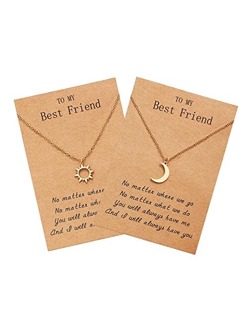 Sucanra Best Friend Necklace for 2, Sun and Moon Matching Friendship Necklace Jewelry Gifts for BFF Sisters Girls