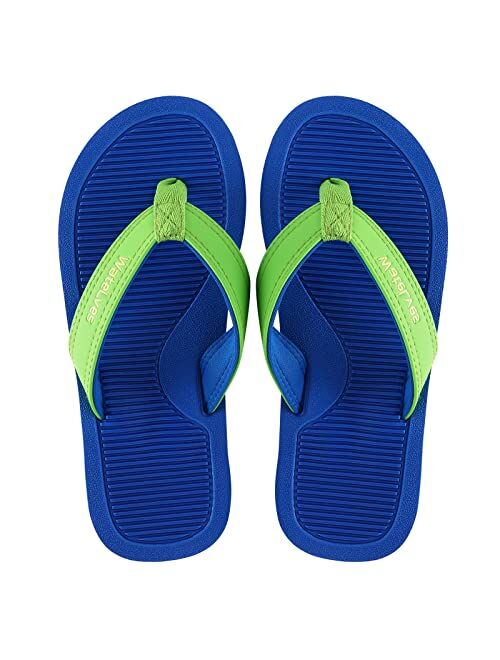 Watelves Boys Girls Flip Flops with Arch Support, Youth Big Kids Summer Slip on Thong Slide Sandals for Beach Pool Shower