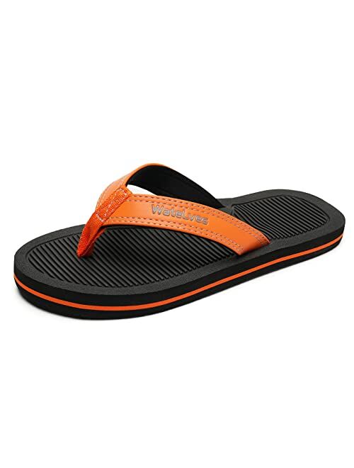 Watelves Boys Girls Flip Flops with Arch Support, Youth Big Kids Summer Slip on Thong Slide Sandals for Beach Pool Shower