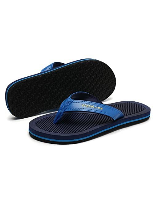 Watelves Boys Girls Flip Flops with Arch Support, Youth Big Kids Summer Slip on Thong Slide Sandals for Beach Pool Shower