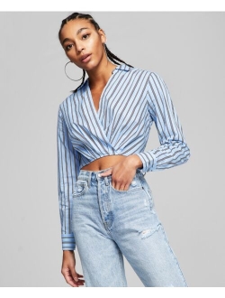 Faux-Wrap Poplin Shirt