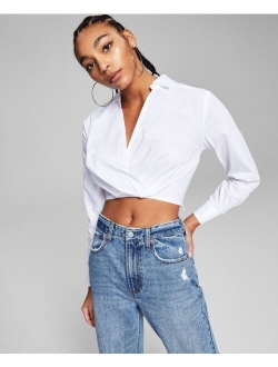 Faux-Wrap Poplin Shirt