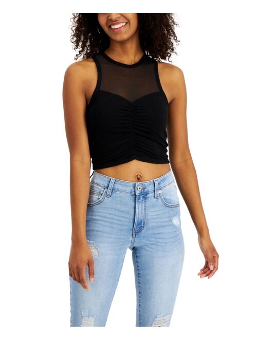 Almost Famous Crave Fame Juniors' Ruched Cropped Illusion Tank Top