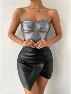 Backless Bustier Metallic Tube Top