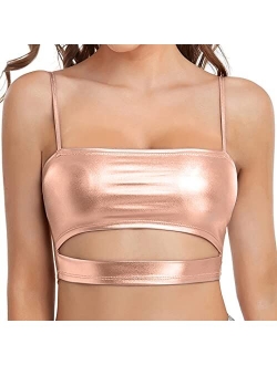 Mocure Womens Crop Top Tank Metallic Reflective Holographic Spaghetti Camisole