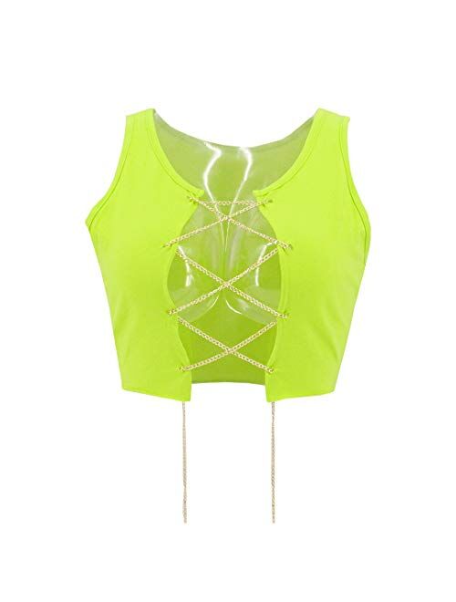 Mocure Womens Crop Top Tank Metallic Reflective Holographic Spaghetti Camisole