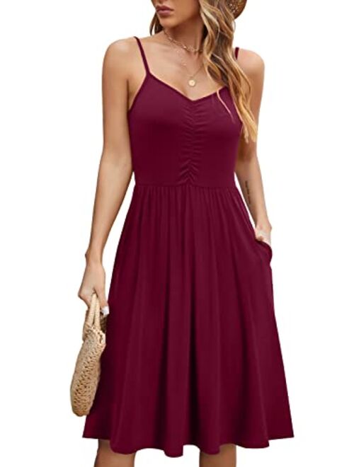 YSYOKOW Womens Summer Casual Dresses Adjustable Spaghetti Strap Sundress Elastic Waist with Pockets