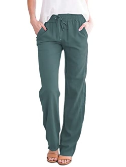 Acelitt Womens Casual Pants Capris Drawstring Elastic Waist Comfy Trousers with Pockets