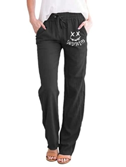 Acelitt Womens Casual Pants Capris Drawstring Elastic Waist Comfy Trousers with Pockets