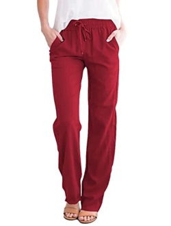 Acelitt Womens Casual Pants Capris Drawstring Elastic Waist Comfy Trousers with Pockets