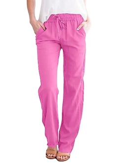 Acelitt Womens Casual Pants Capris Drawstring Elastic Waist Comfy Trousers with Pockets