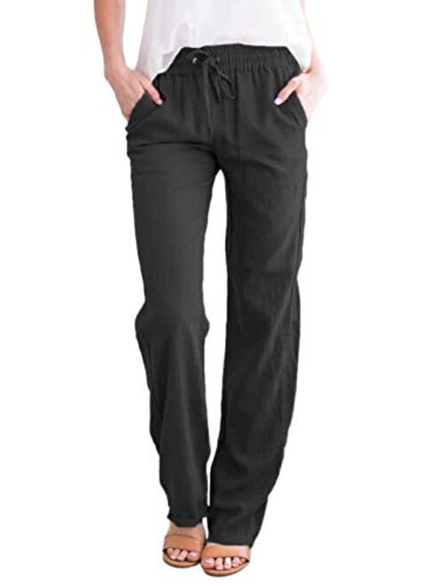 Acelitt Womens Casual Pants Capris Drawstring Elastic Waist Comfy Trousers with Pockets