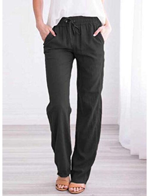 Acelitt Womens Casual Pants Capris Drawstring Elastic Waist Comfy Trousers with Pockets