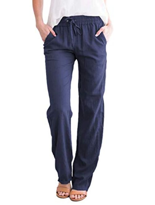 Acelitt Womens Casual Pants Capris Drawstring Elastic Waist Comfy Trousers with Pockets