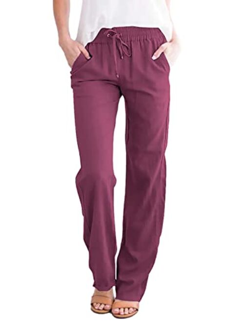 Acelitt Womens Casual Pants Capris Drawstring Elastic Waist Comfy Trousers with Pockets