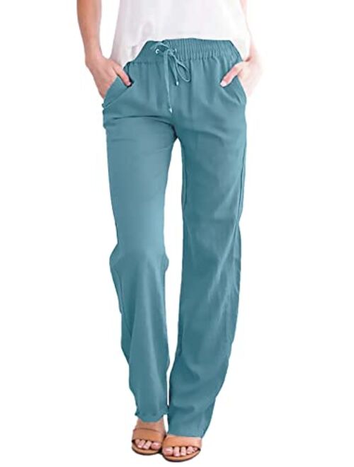 Acelitt Womens Casual Pants Capris Drawstring Elastic Waist Comfy Trousers with Pockets