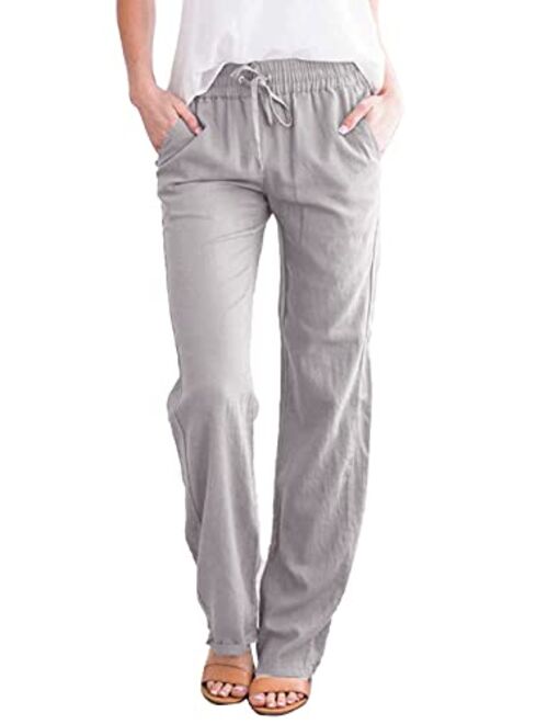 Acelitt Womens Casual Pants Capris Drawstring Elastic Waist Comfy Trousers with Pockets