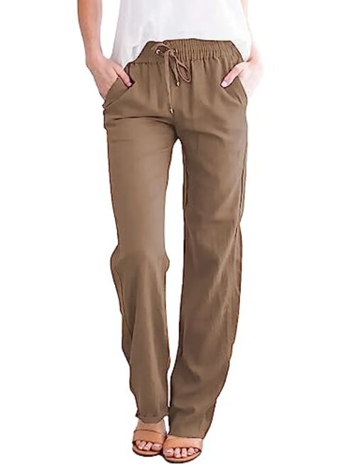 Acelitt Womens Casual Pants Capris Drawstring Elastic Waist Comfy Trousers with Pockets