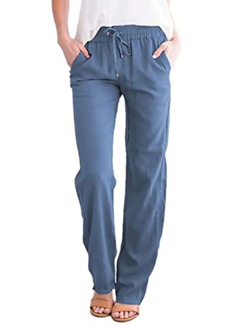 Acelitt Womens Casual Pants Capris Drawstring Elastic Waist Comfy Trousers with Pockets