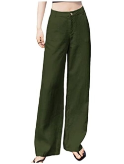 Hooever Womens Casual High Waisted Wide Leg Pants Button Up Straight Leg Trousers