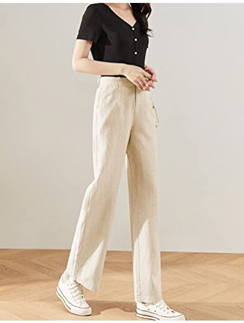 Hooever Womens Casual High Waisted Wide Leg Pants Button Up Straight Leg Trousers