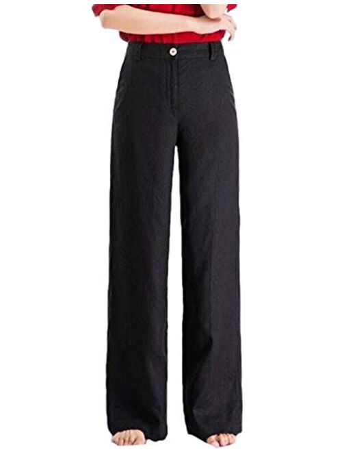 Hooever Womens Casual High Waisted Wide Leg Pants Button Up Straight Leg Trousers