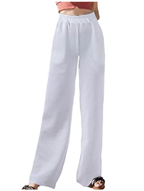 Hooever Womens Casual High Waisted Wide Leg Pants Button Up Straight Leg Trousers