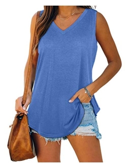 XIEERDUO Womens Tank Tops V Neck Basic Solid Color Casual Flowy Summer Sleeveless