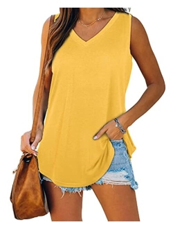 XIEERDUO Womens Tank Tops V Neck Basic Solid Color Casual Flowy Summer Sleeveless