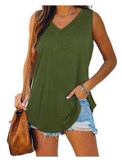 XIEERDUO Womens Tank Tops V Neck Basic Solid Color Casual Flowy Summer Sleeveless