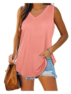 XIEERDUO Womens Tank Tops V Neck Basic Solid Color Casual Flowy Summer Sleeveless