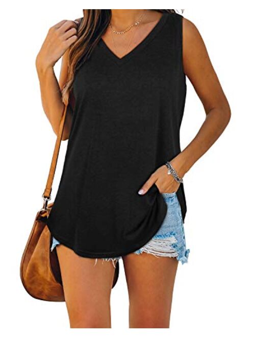 XIEERDUO Womens Tank Tops V Neck Basic Solid Color Casual Flowy Summer Sleeveless