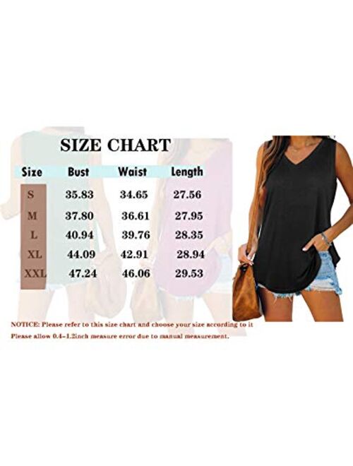 XIEERDUO Womens Tank Tops V Neck Basic Solid Color Casual Flowy Summer Sleeveless