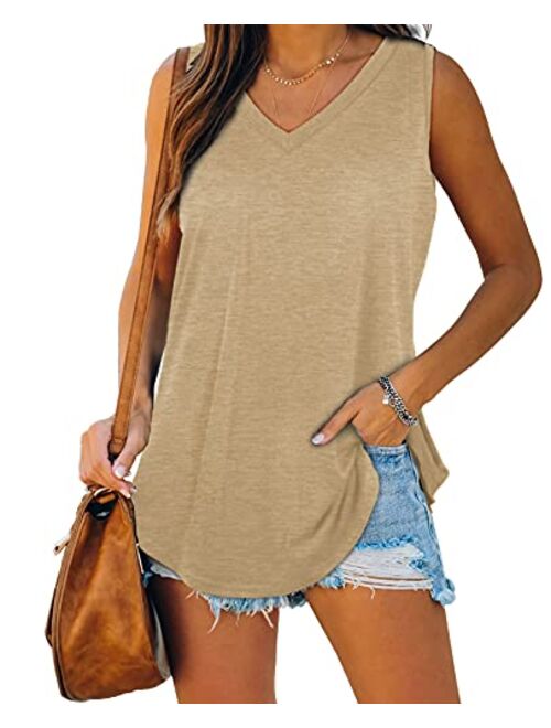 XIEERDUO Womens Tank Tops V Neck Basic Solid Color Casual Flowy Summer Sleeveless