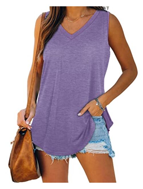 XIEERDUO Womens Tank Tops V Neck Basic Solid Color Casual Flowy Summer Sleeveless